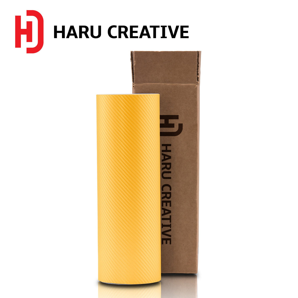 Yellow 4D Carbon Fiber Vinyl Wrap - Adhesive Decal Film Sheet Roll - Haru Creative 4D Carbon Fiber