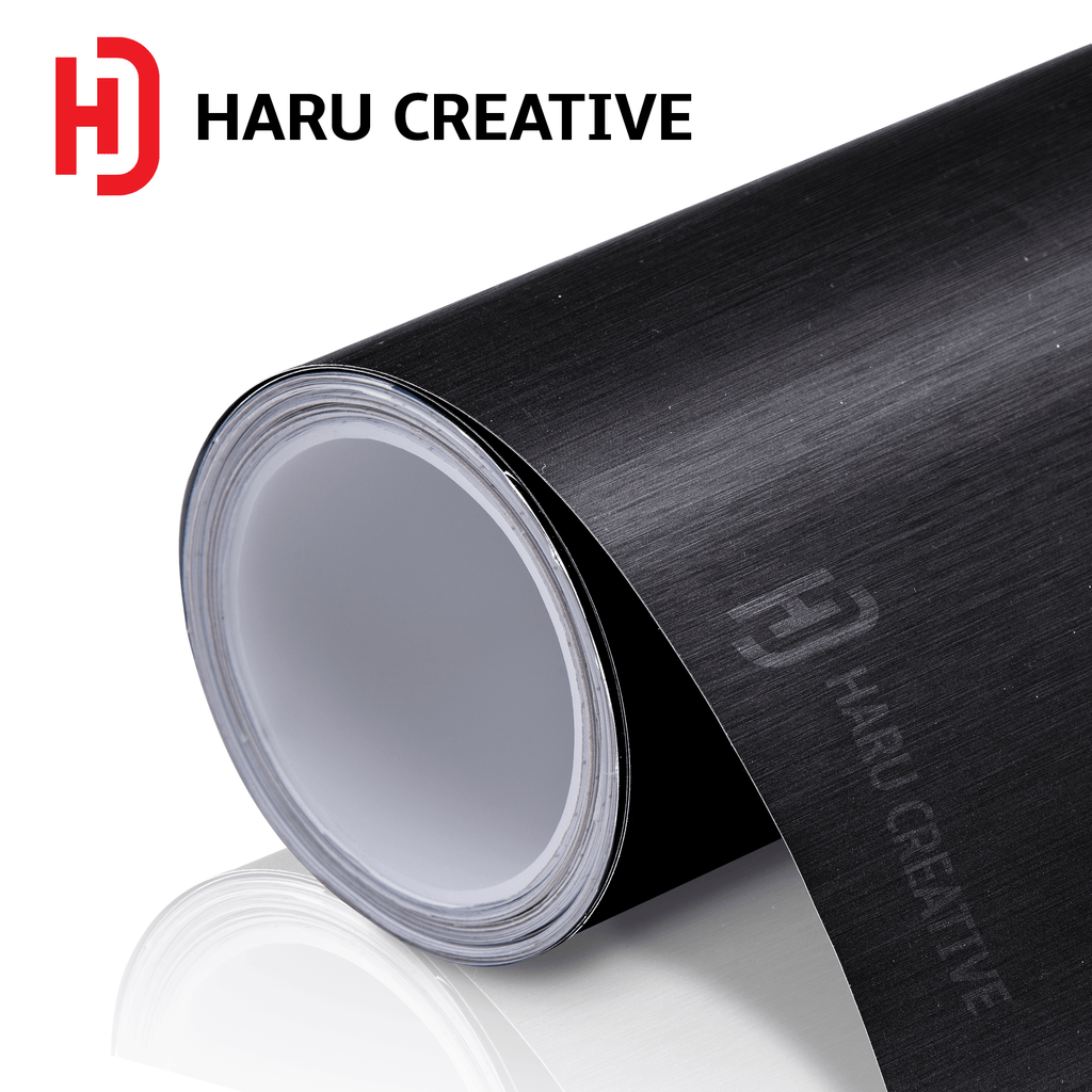 Black Brushed Aluminum Vinyl Wrap - Adhesive Decal Film Sheet Roll - Haru Creative Brushed Aluminum