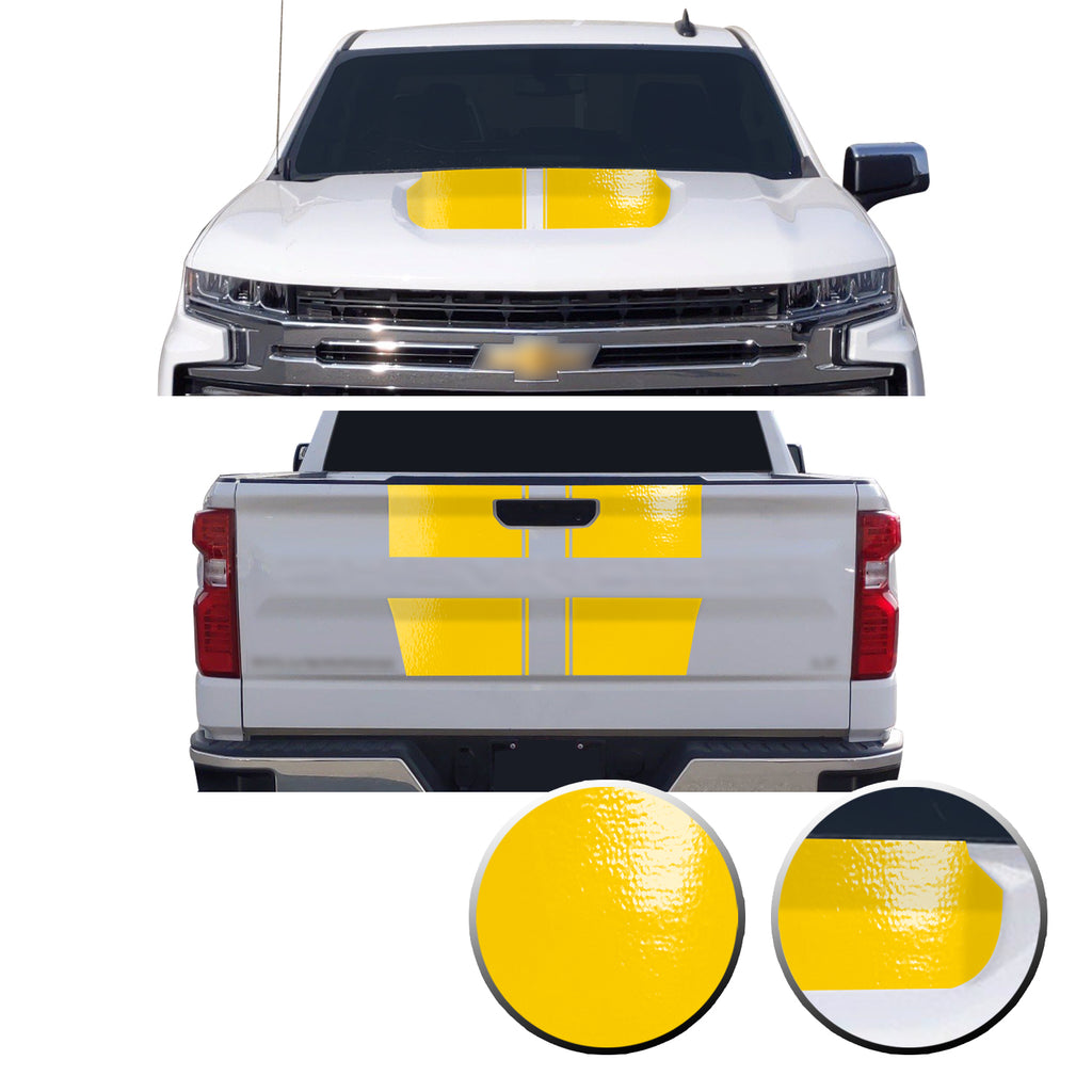 Hood & Tailgate Rally Style Stripes Vinyl Decal Compatible with Chevrolet Silverado 1500 2019-2021